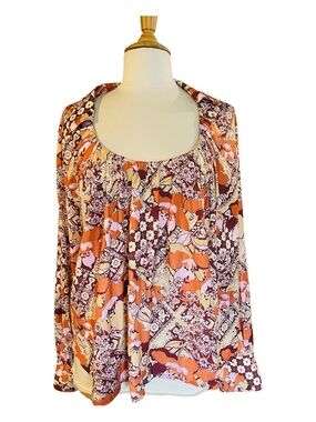 Free People Sage Floral U‑Neck Top Amber Combo Size M